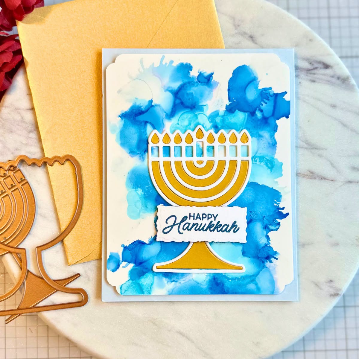 Spellbinders Menorah Lights Stamp and Die Set sds-233 candles happy hanukkah card