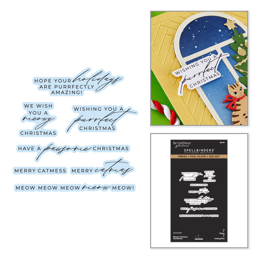 Spellbinders Meowy Christmas Sentiments Press and Foil Plates and Die Set bp-375