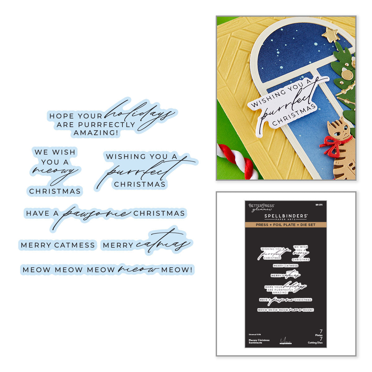 Spellbinders Meowy Christmas Sentiments Press and Foil Plates and Die Set bp-375