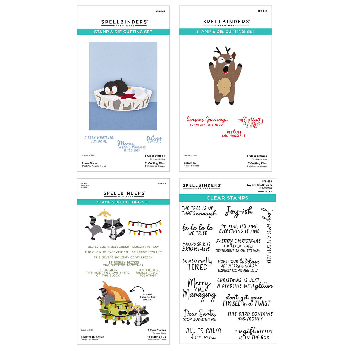Spellbinders Merry Mayhem I want It All Stamp and Die bundle