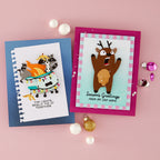Spellbinders Merry Mayhem Stamp and Die Set bd-1152 seasons greetings bear and dumpster funny cards