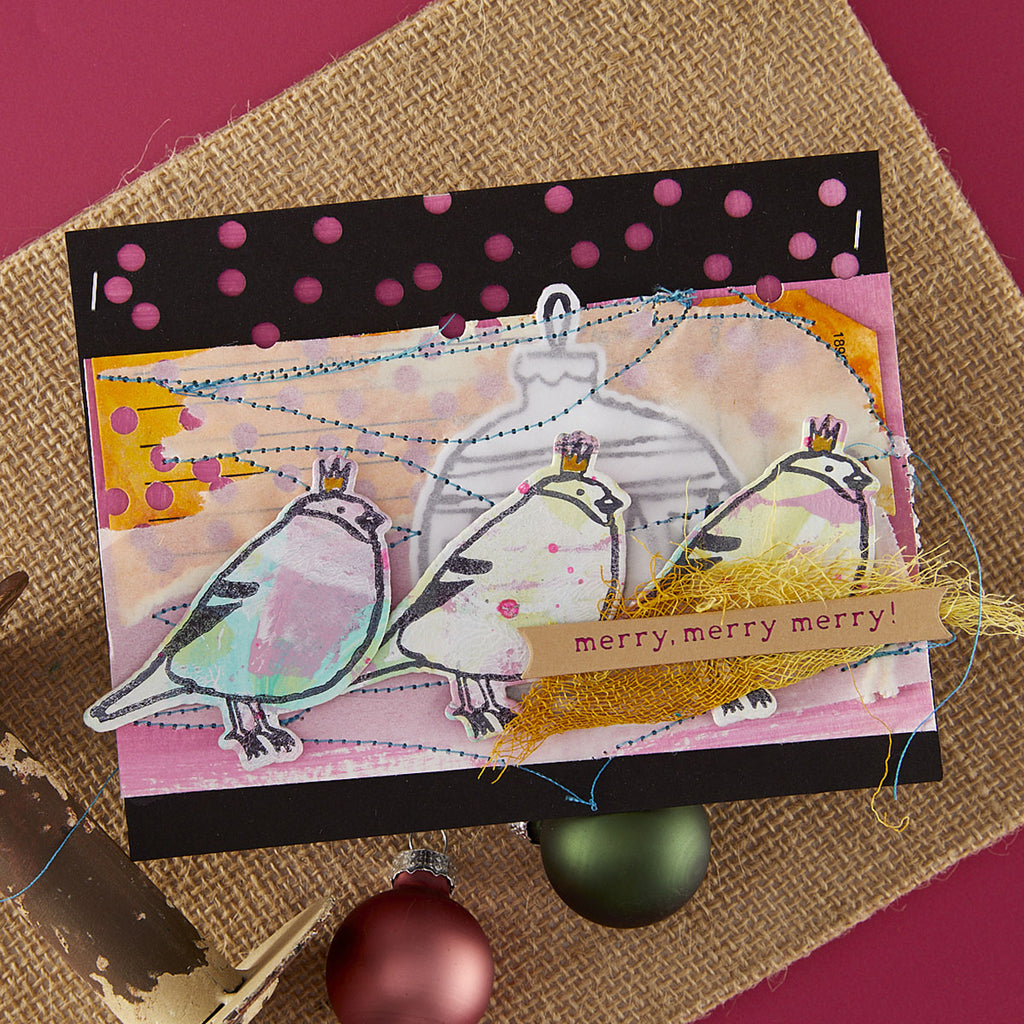 Spellbinders Merry, Merry, Merry Bird Registration Press Plate and Die Set bpr-035  nest