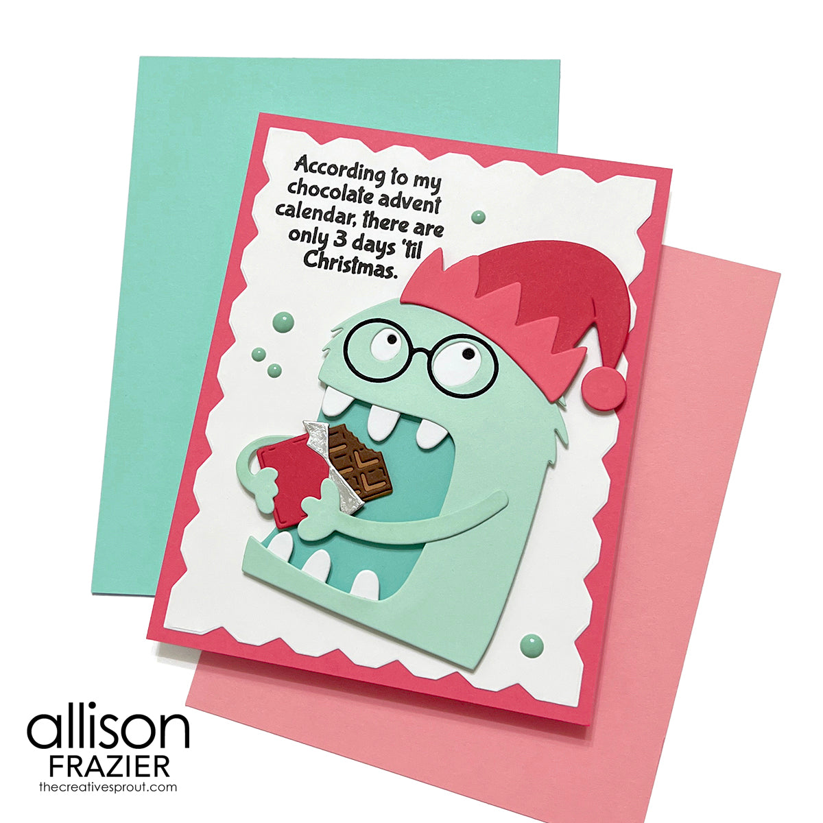 Spellbinders Merry Munchies Stamp and Die Set sds-242 red hat black glasses green pearls christmas card allison frazier