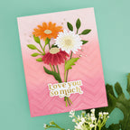 Spellbinders Must-Have Sentiments Press and Foil Plate and Die Set bp-390 orange flower pink background love you so much card