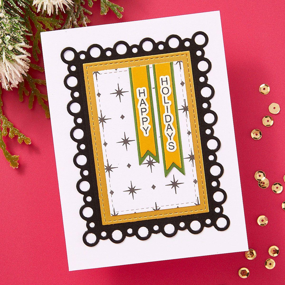 Spellbinders Nested Tree Frame Etched Dies s4-1376 happy holidays
