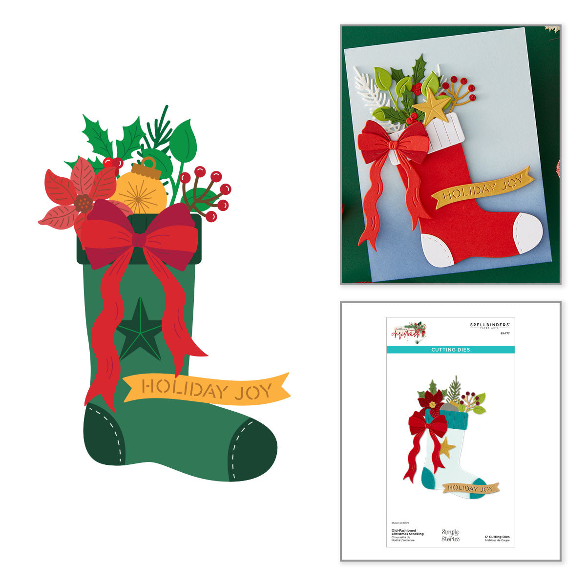 Spellbinders Old-Fashioned Christmas Stocking Etched Dies with Simple Stories s5-777
