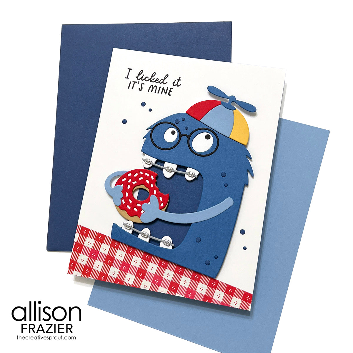 Spellbinders One More Bite Etched Dies s5-778 monster with glasses red donut braces card allison frazier