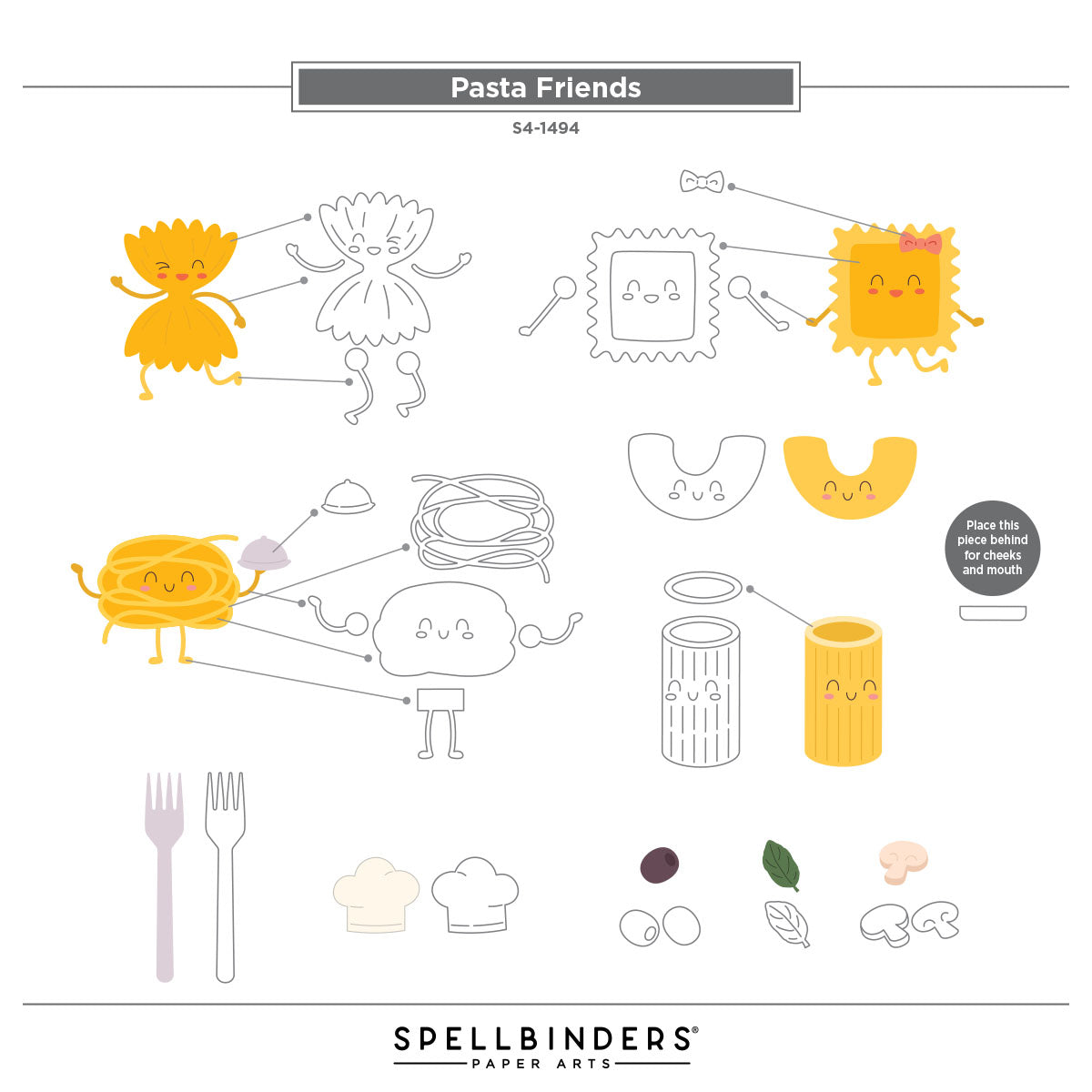 Spellbinders Pasta Friends Etched Dies s4-1494 assembly