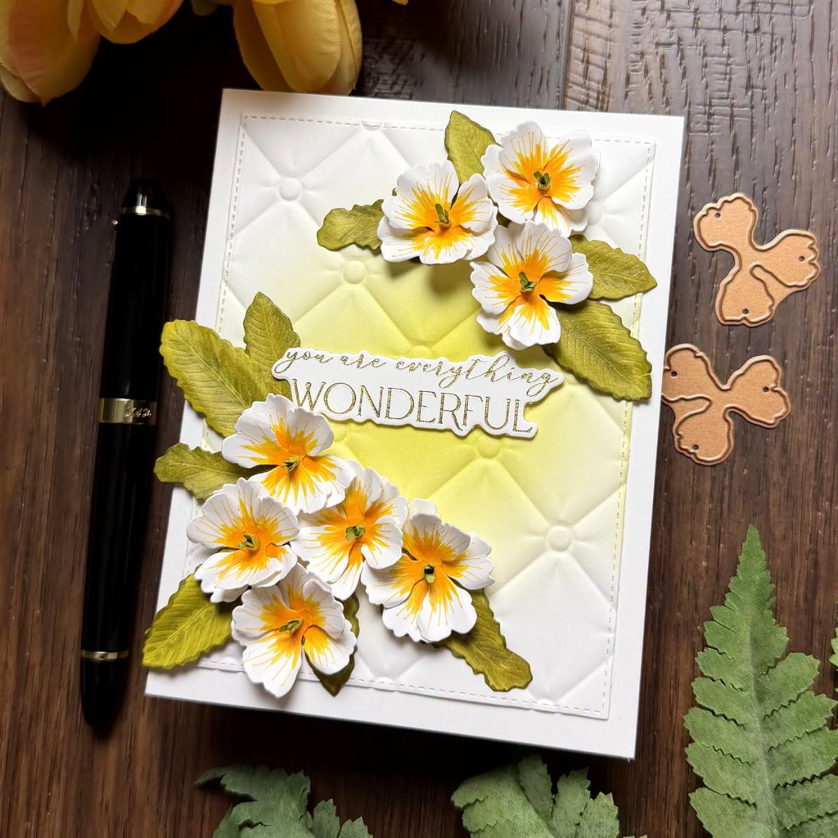 Spellbinders Primrose Etched Dies s2-447 white flowers you are everything wonderful card