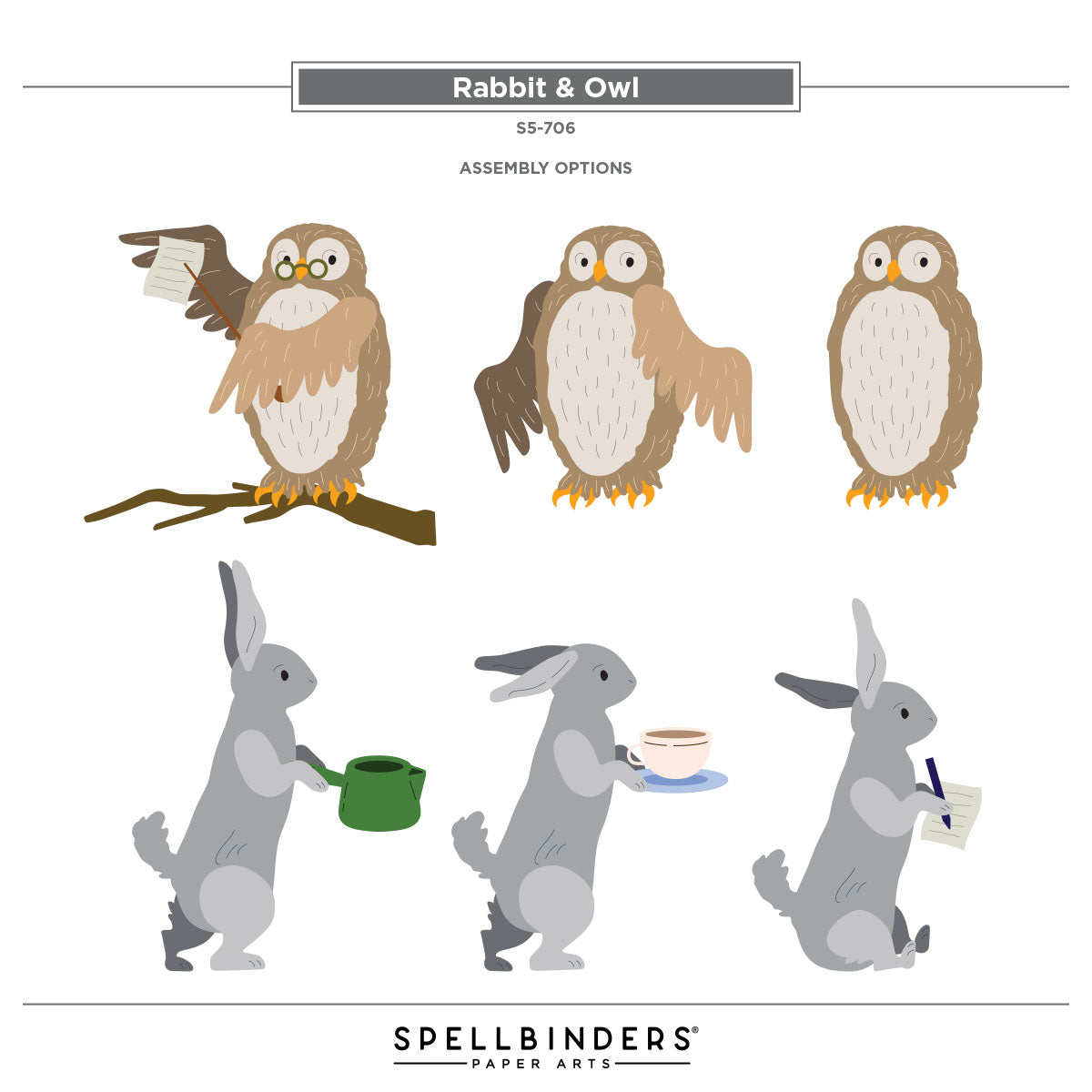Spellbinders Rabbit and Owl Etched Dies s5-706 owl