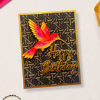 Spellbinders Rattan Cane 3D Embossing Folder e3d-178 pink and yellow hummingbird happy birthday card