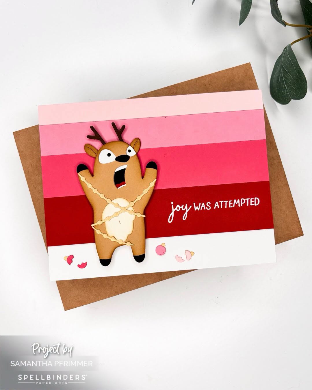 Spellbinders Rein It In Stamp and Die Set sds-245 broken oranaments deer pink stripes joy was attempted card samantha pfrimmer