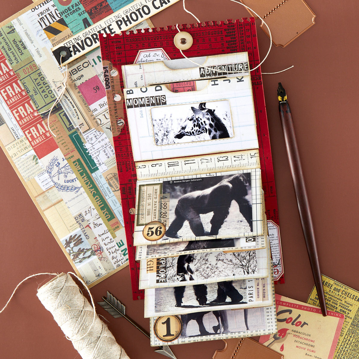 Spellbinders Reminiscence Book 10 Patterned Cardstock scsp-037 ruler gorilla giraffe adventure card