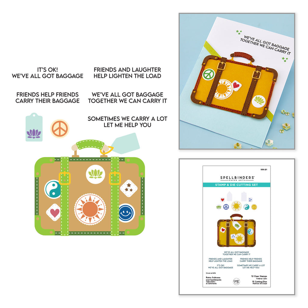 Spellbinders Retro Suitcase and Sentiments Stamp and Die Set sds-221