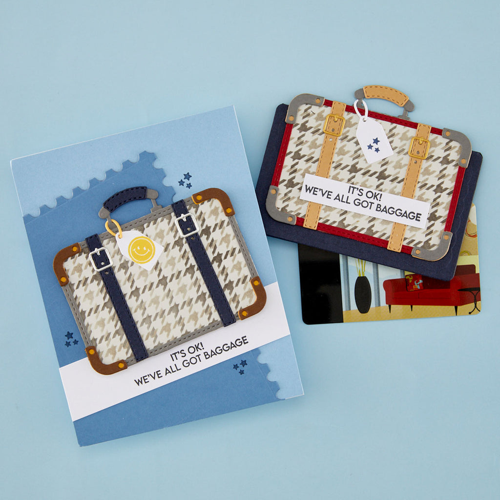 Spellbinders Retro Suitcase and Sentiments Stamp and Die Set sds-221 it's ok