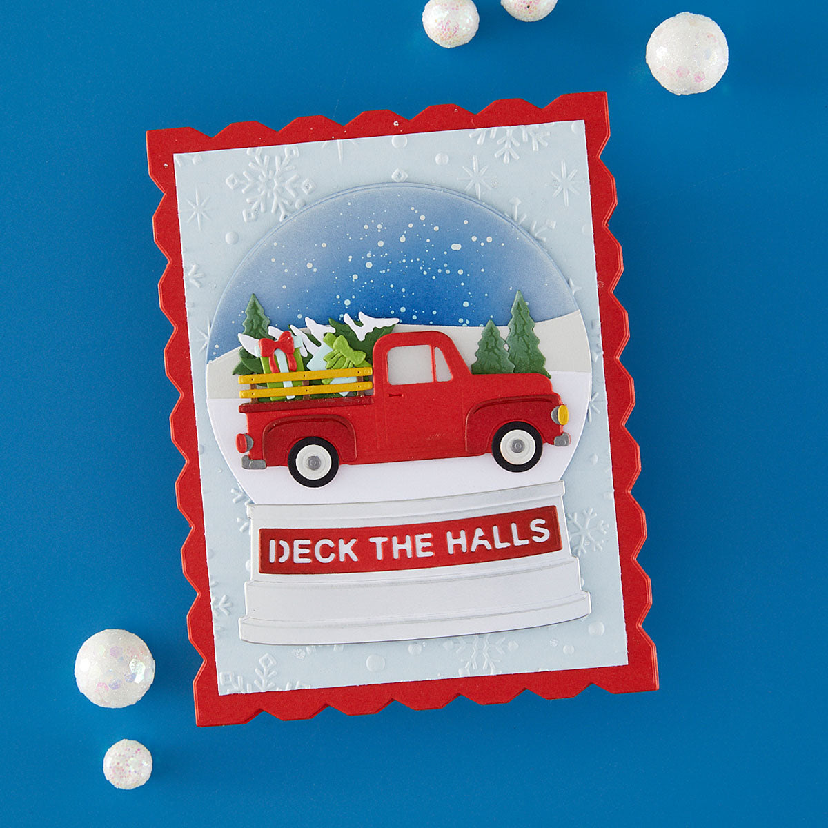 Spellbinders Ripple Rectangle Frames Etched Dies s5-780 red truck with presents snow globe deck the halls card
