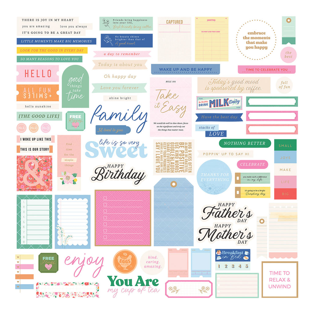 Spellbinders Rosie's Studio Breakfast in Bed Cardstock Diecut Ephemera Sentiments 169217