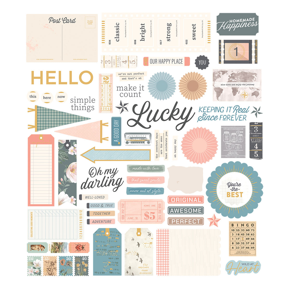 Spellbinders Rosie's Studio Clementine Diecut Cardstock Sentiments 169289