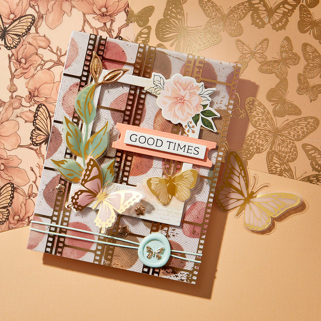 Spellbinders Rosie's Studio Golden Afternoon Printed Vellum and Foiled Acetate scsp-014 good times