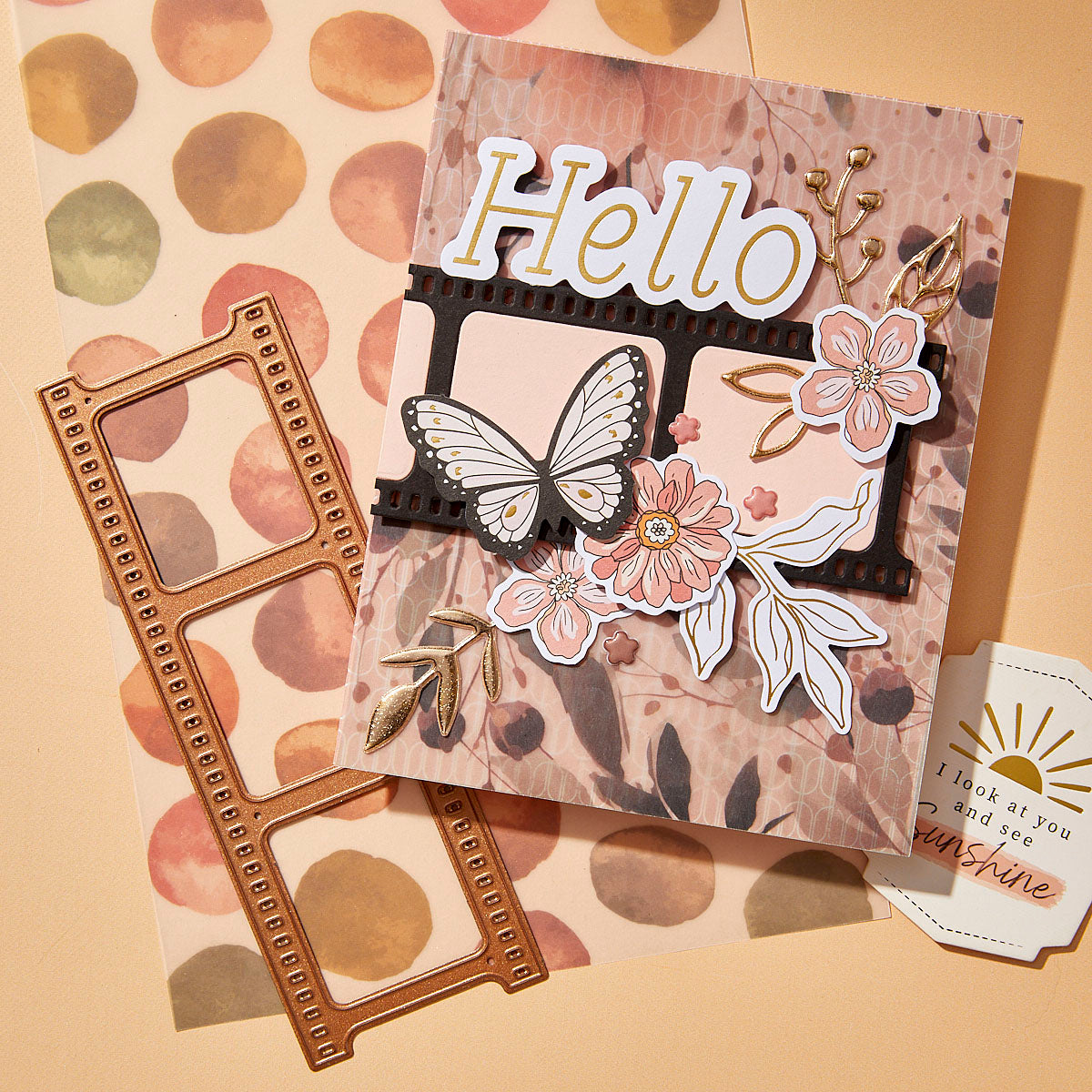 Spellbinders Rosie's Studio Golden Afternoon Printed Vellum and Foiled Acetate scsp-014 hello