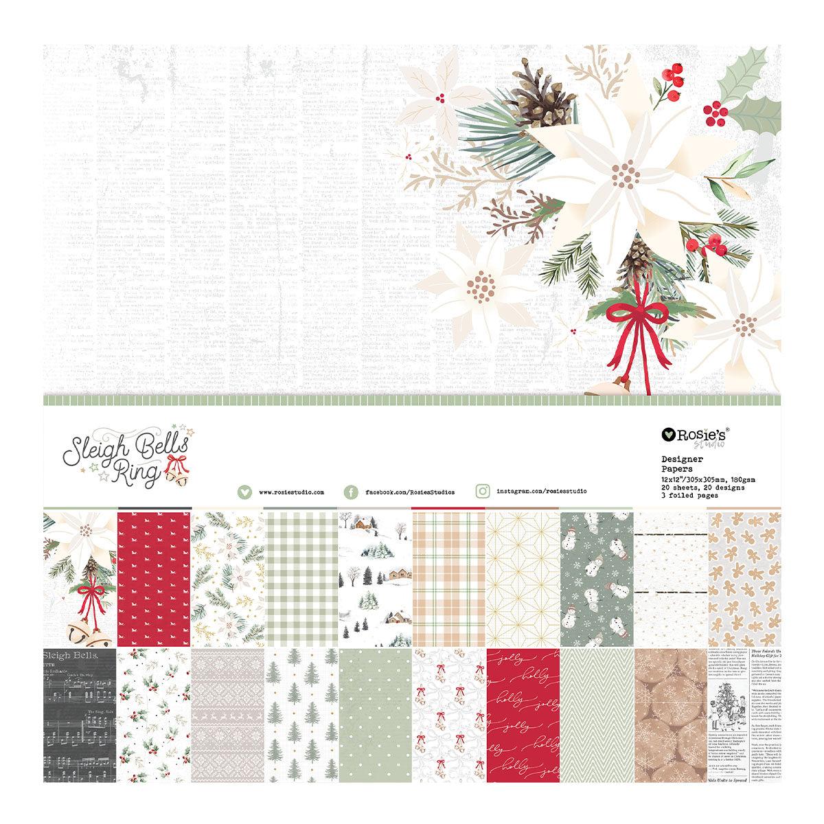Spellbinders Rosie's Studio Sleigh Bells Ring 12x12 Paper Pack 169395