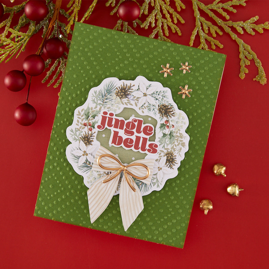 Spellbinders Rosie's Studio Sleigh Bells Ring Cardstock Diecut Ephemera 169397 garland wreath gold stars jingle bells card