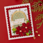 Spellbinders Rosie's Studio Sleigh Bells Ring Cardstock Diecut Ephemera Sentiments 169398 red flowers red trim gold arch merry christmas card