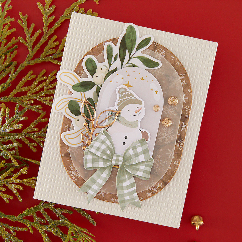 Spellbinders Rosie's Studio Sleigh Bells Ring Foil Puffy Stickers 169424 snowman green checkered bow berries gold jewels card