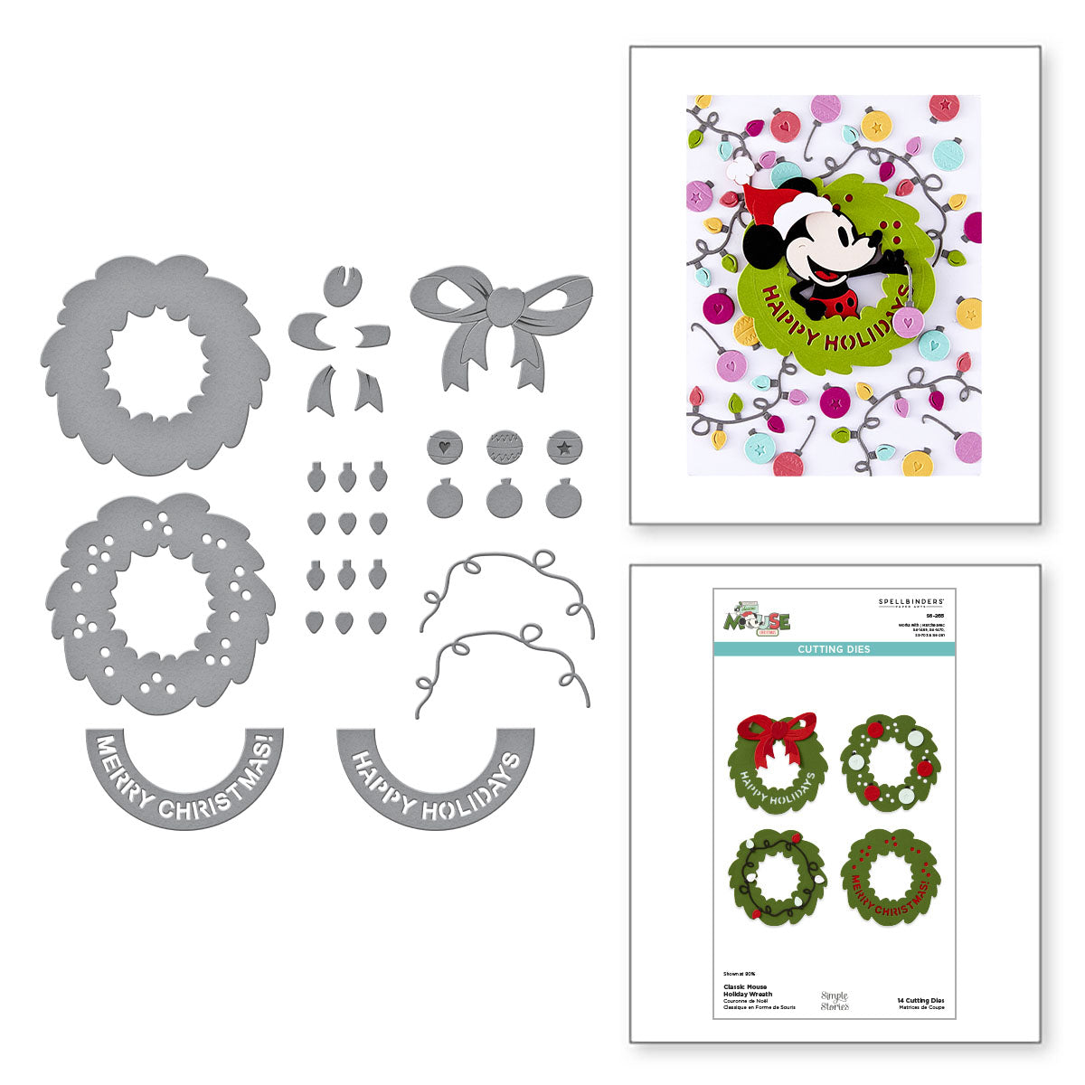 Spellbinders Say Cheese Classic Mouse Christmas Holiday Wreath Etched Dies s6-265