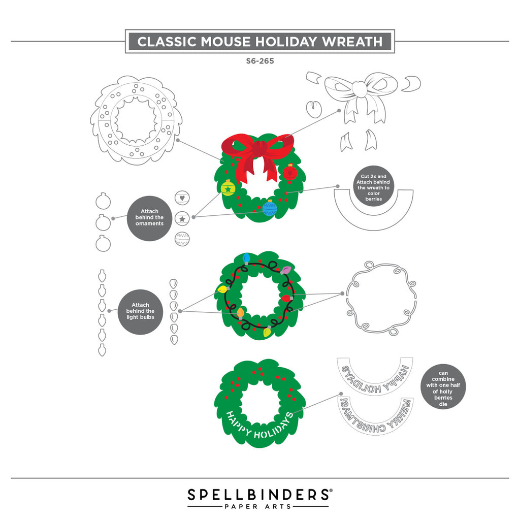 Spellbinders Say Cheese Classic Mouse Christmas Holiday Wreath Etched Dies s6-265 assembly