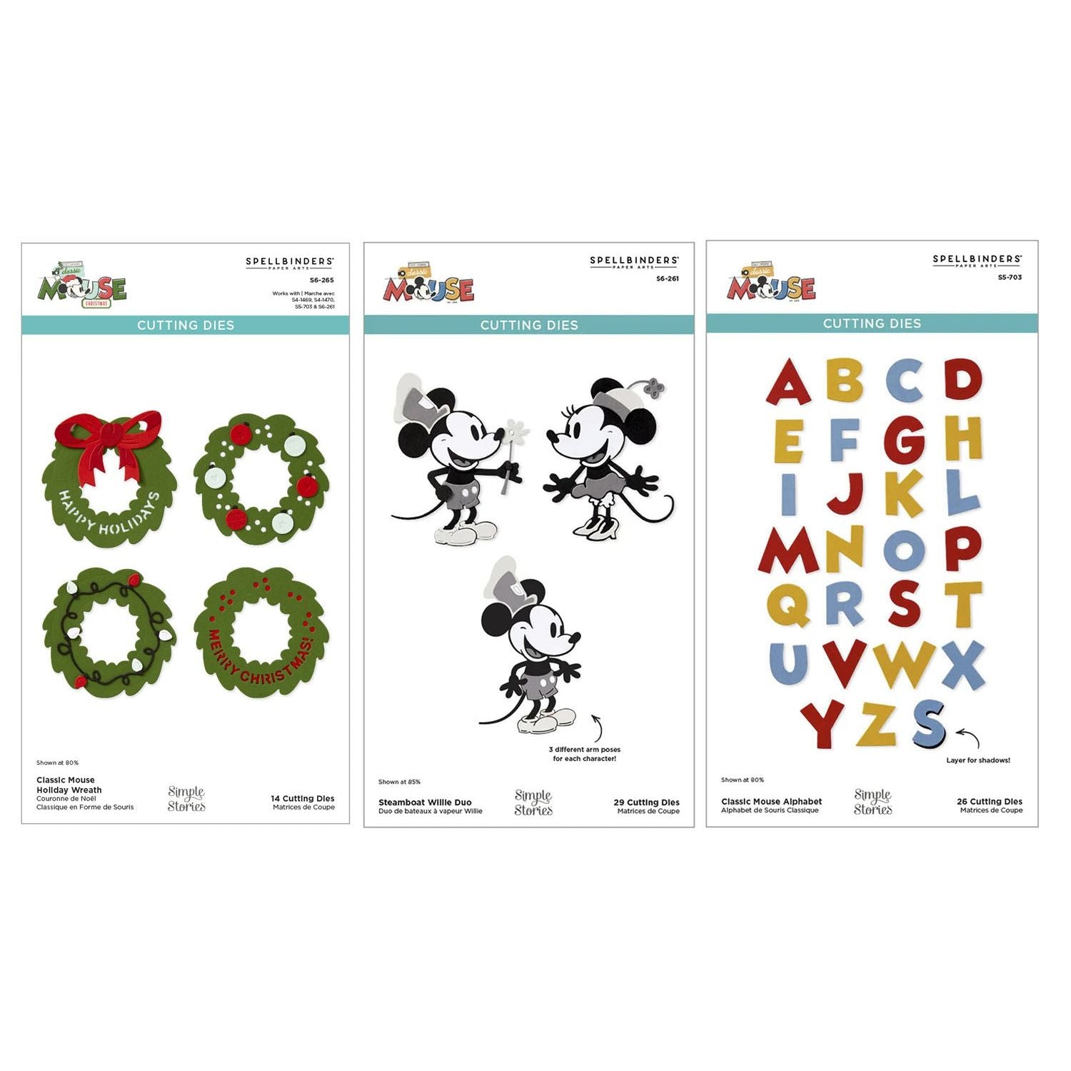 Spellbinders Say Cheese Classic Mouse Christmas Wreath, Alphabet and Steamboat Die Bundle