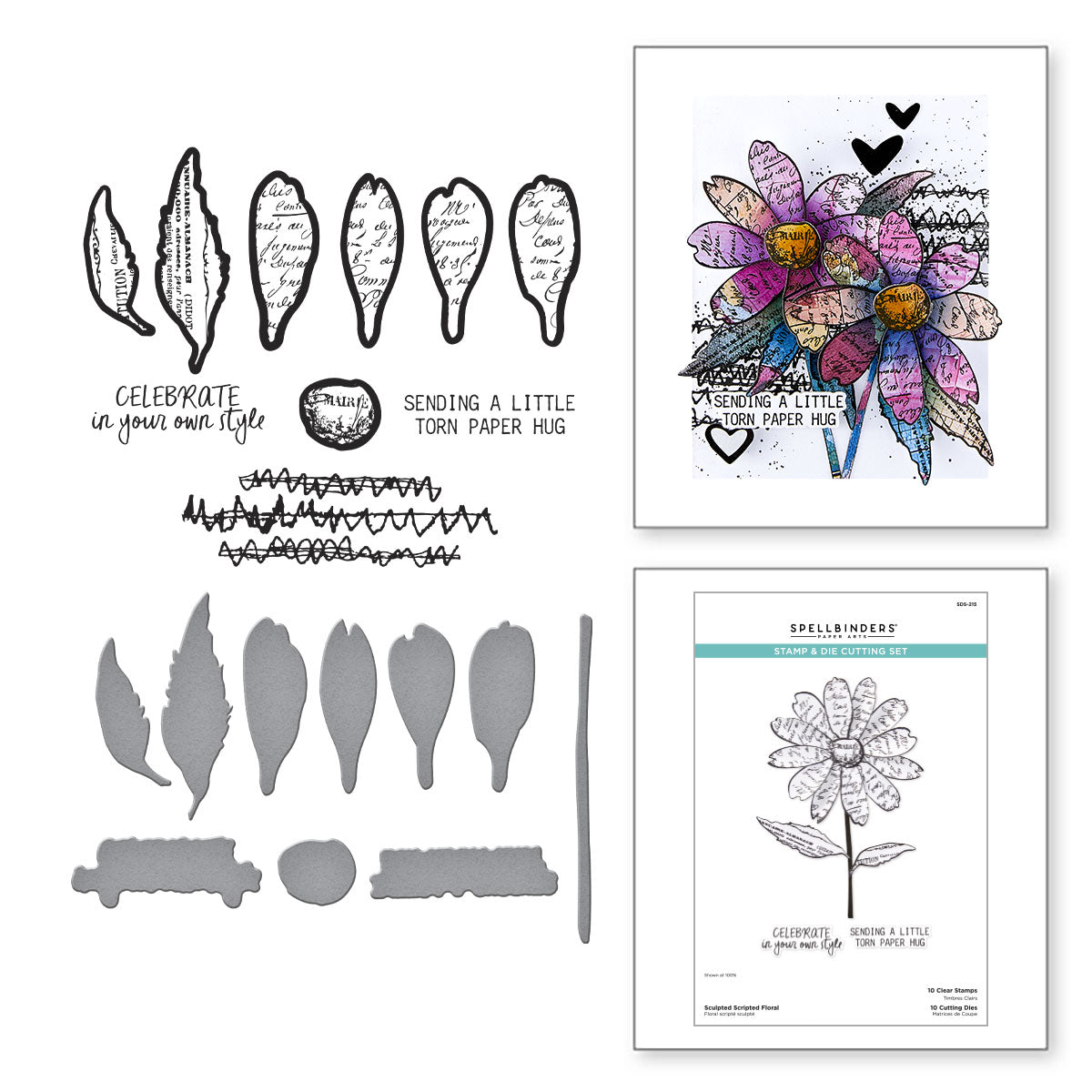 Spellbinders Sculpted Scripted Floral Clear Stamp and Die Set sds-215
