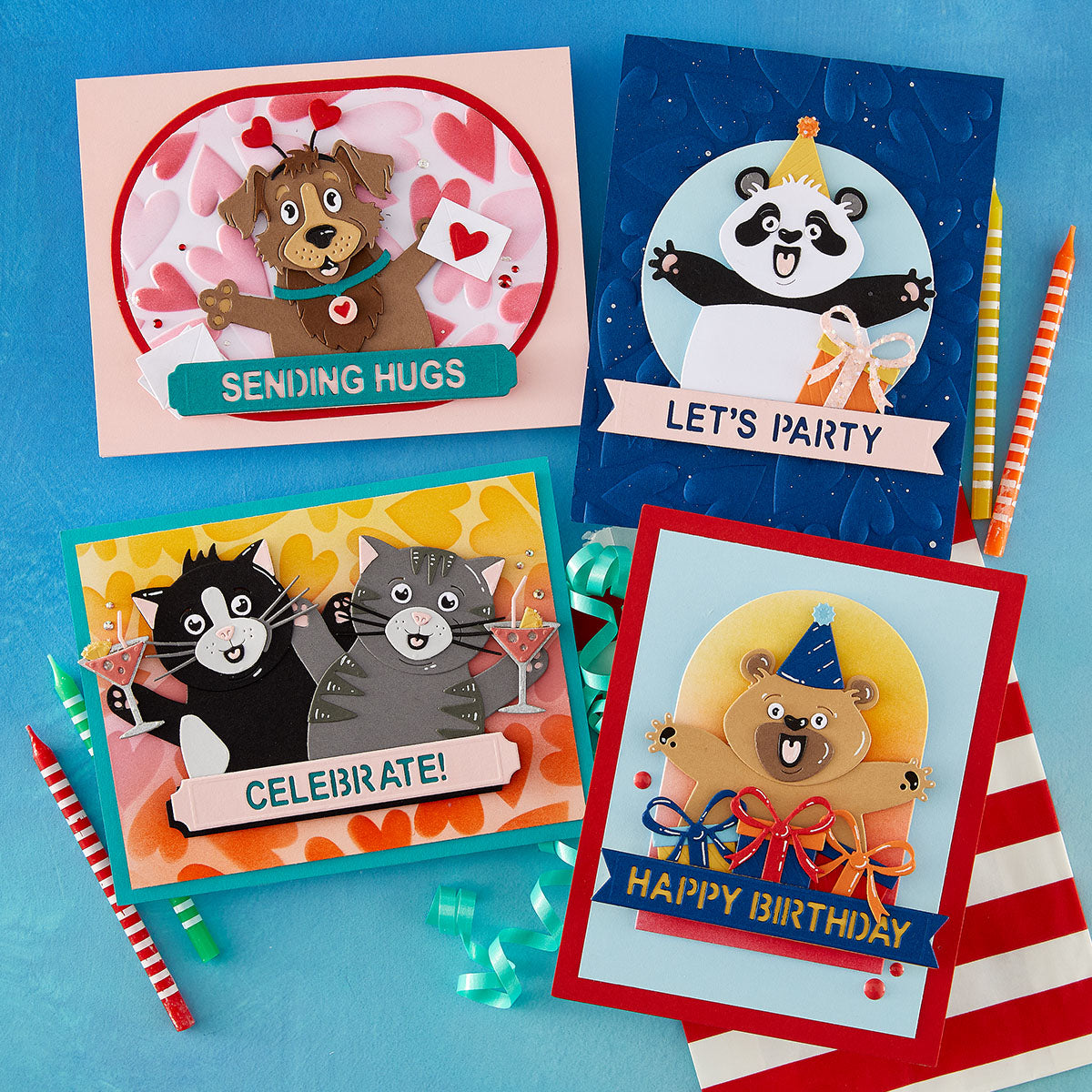 Spellbinders Sending Hugs Die Bundle cards