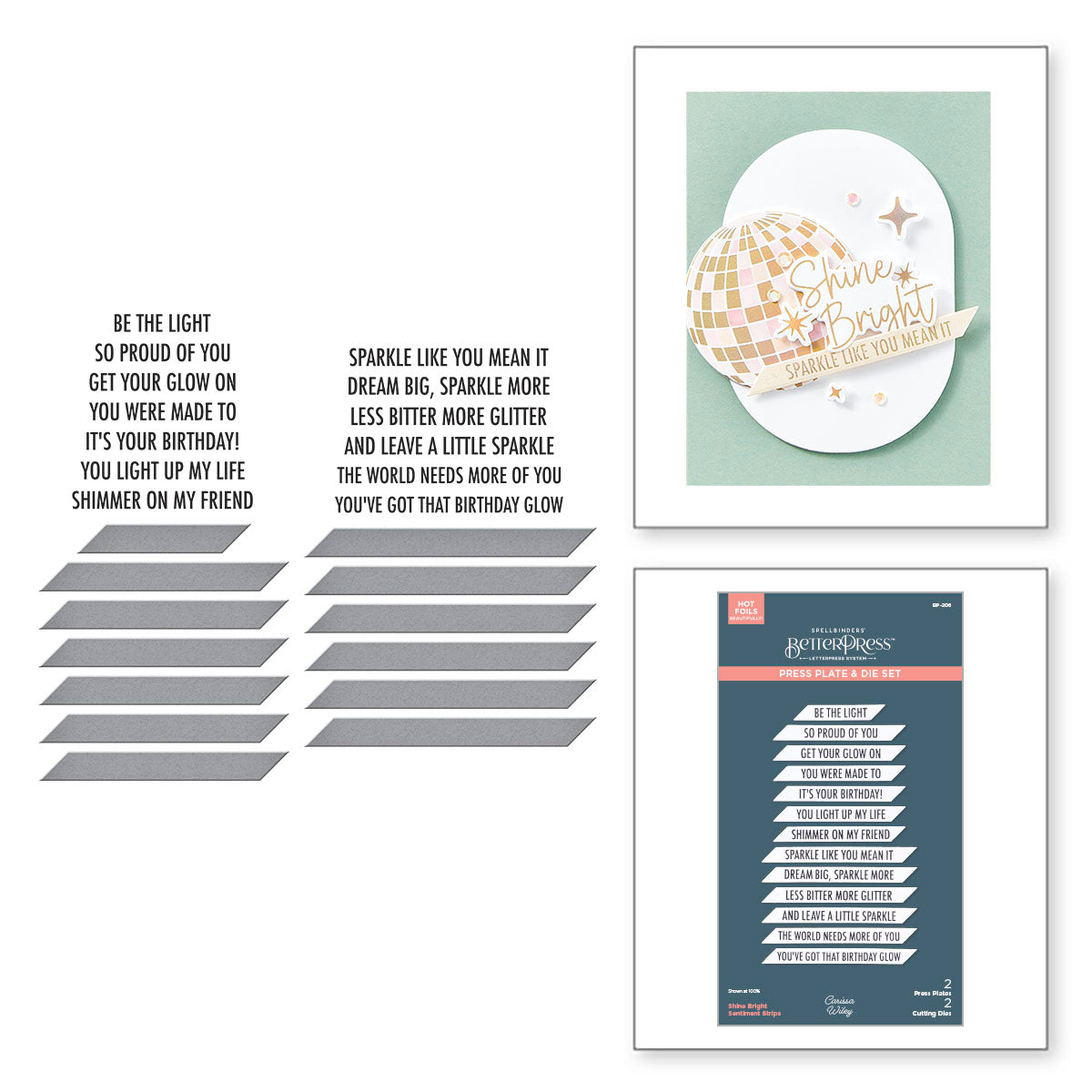 Spellbinders Shine Bright Sentiment Strips Press Plate and Die Set bp-206
