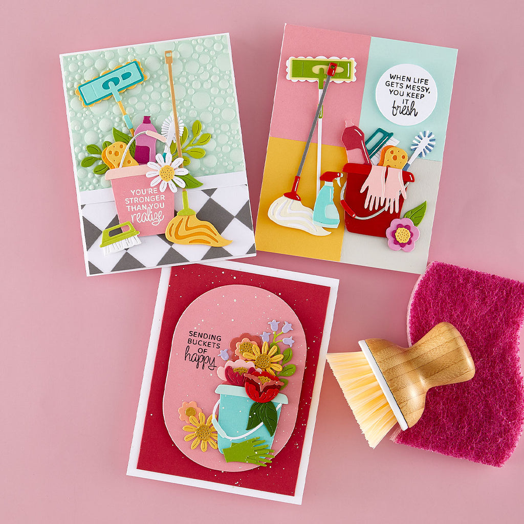 Spellbinders Shiny New Day Stamp, Die and Embossing Folder Bundle cleaning supplies
