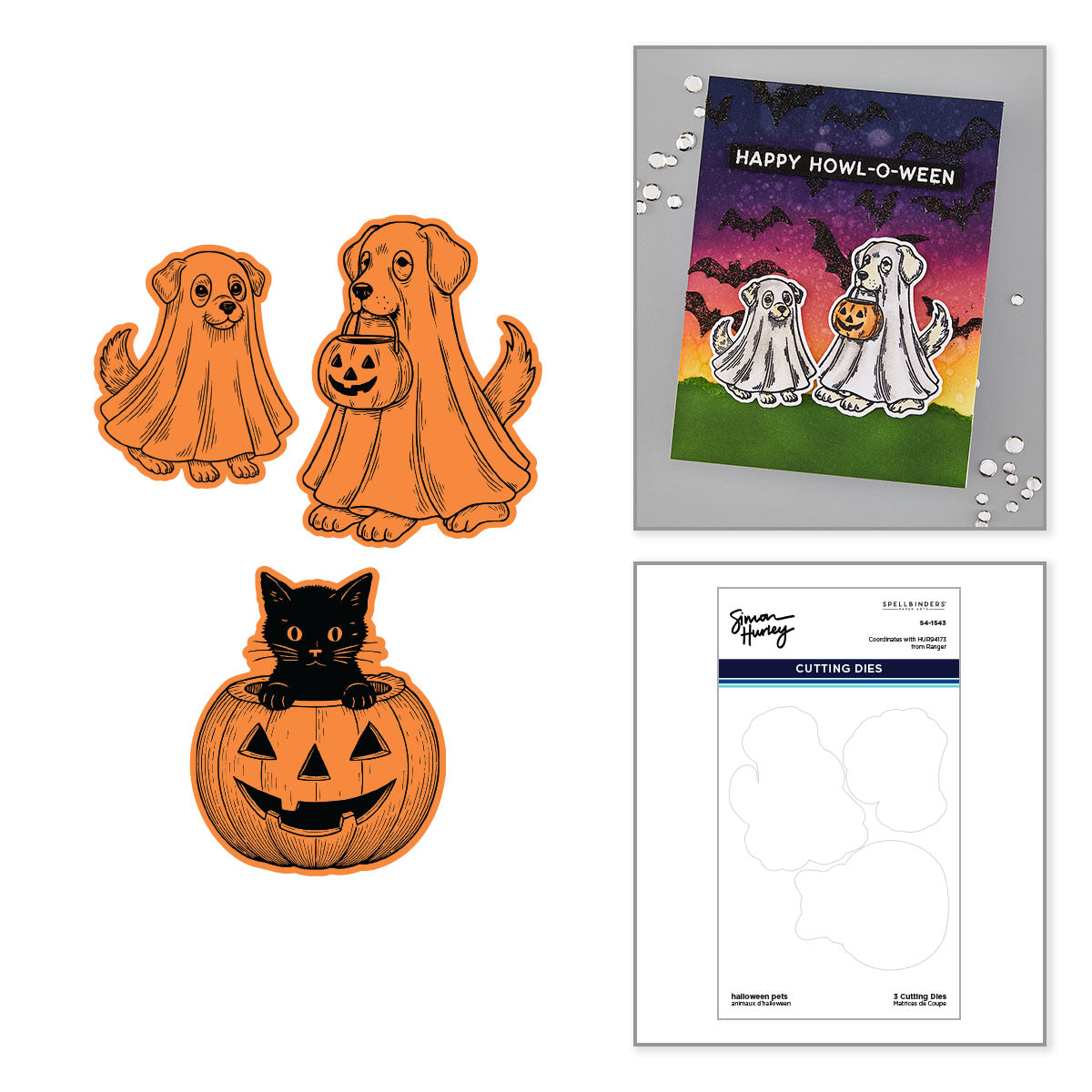 Spellbinders Simon Hurley Halloween Pets Coordinating Etched Dies s4-1543