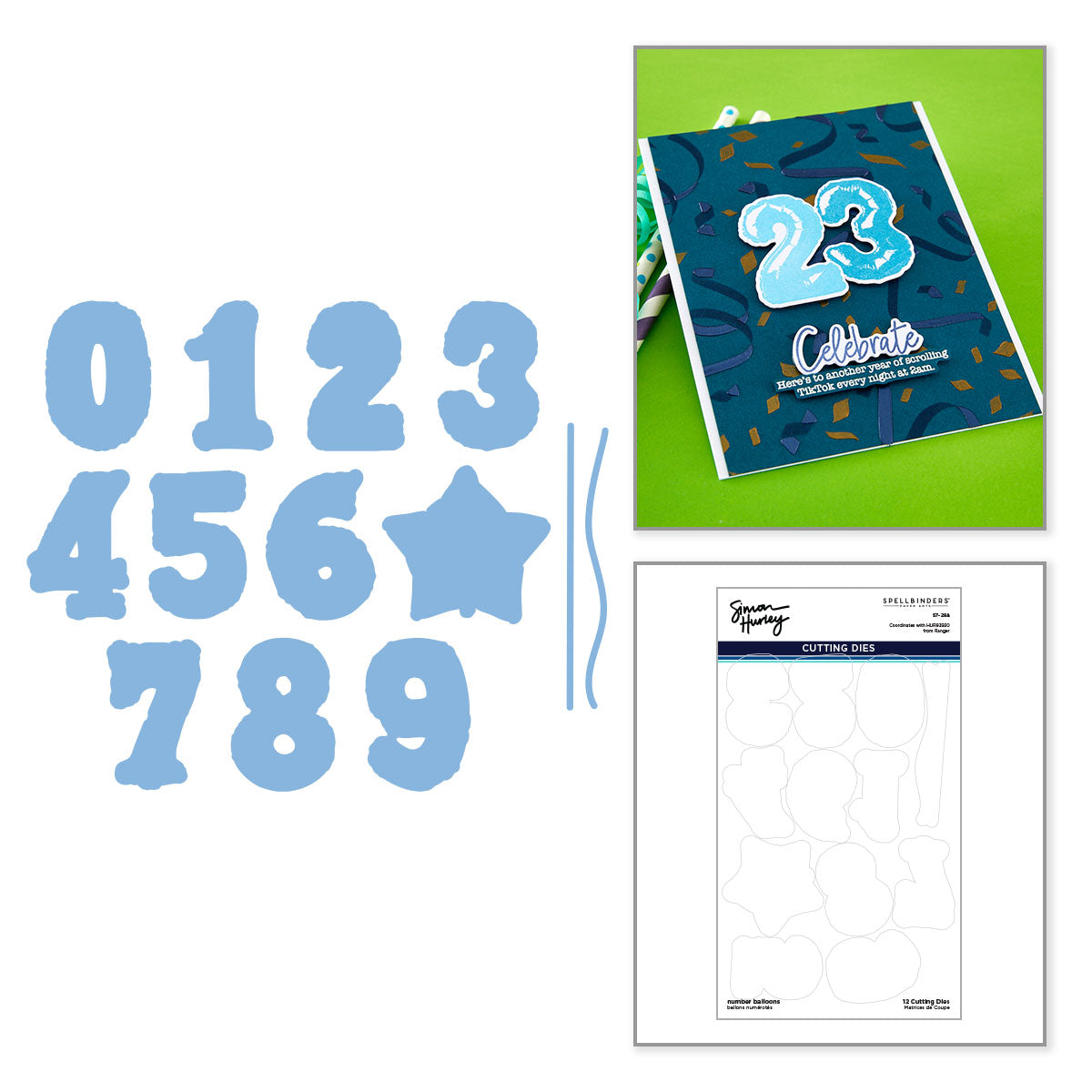 Spellbinders Simon Hurley Number Balloons Coordinating Dies s7-288