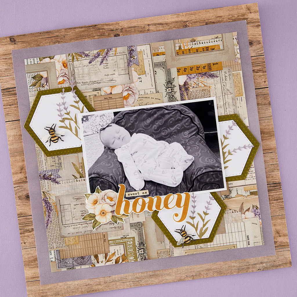 Spellbinders Simple Vintage Lavender Fields Hexagons Etched Dies s4-1531 honey
