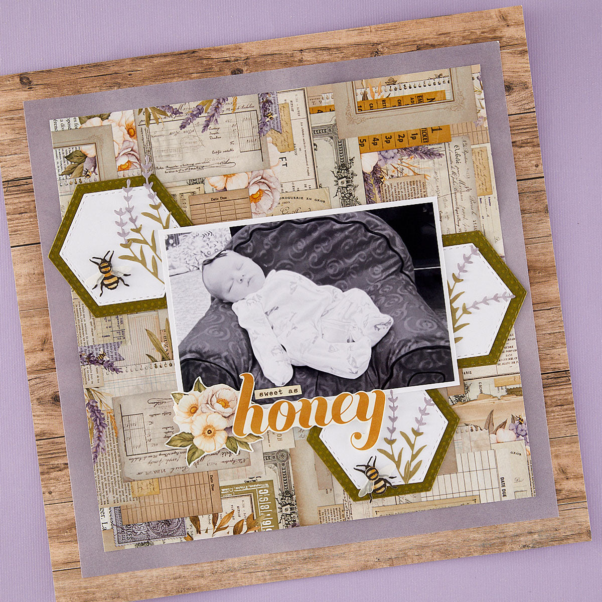 Spellbinders Simple Vintage Lavender Fields Hexagons Etched Dies s4-1531 honey