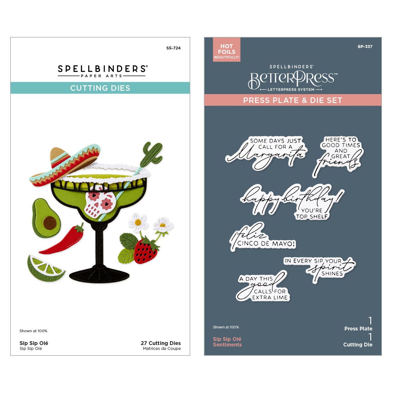 Spellbinders Sip Sip Ole Sentiments BetterPress Plate and Die Bundle