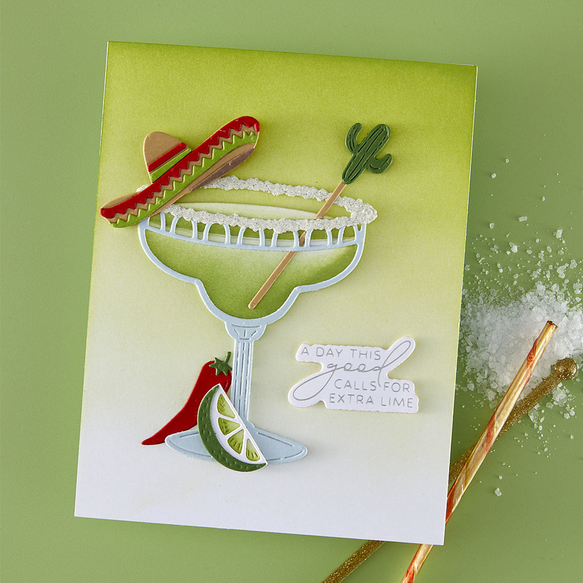 Spellbinders Sip Sip Ole Sentiments BetterPress Plate and Die Bundle extra lime