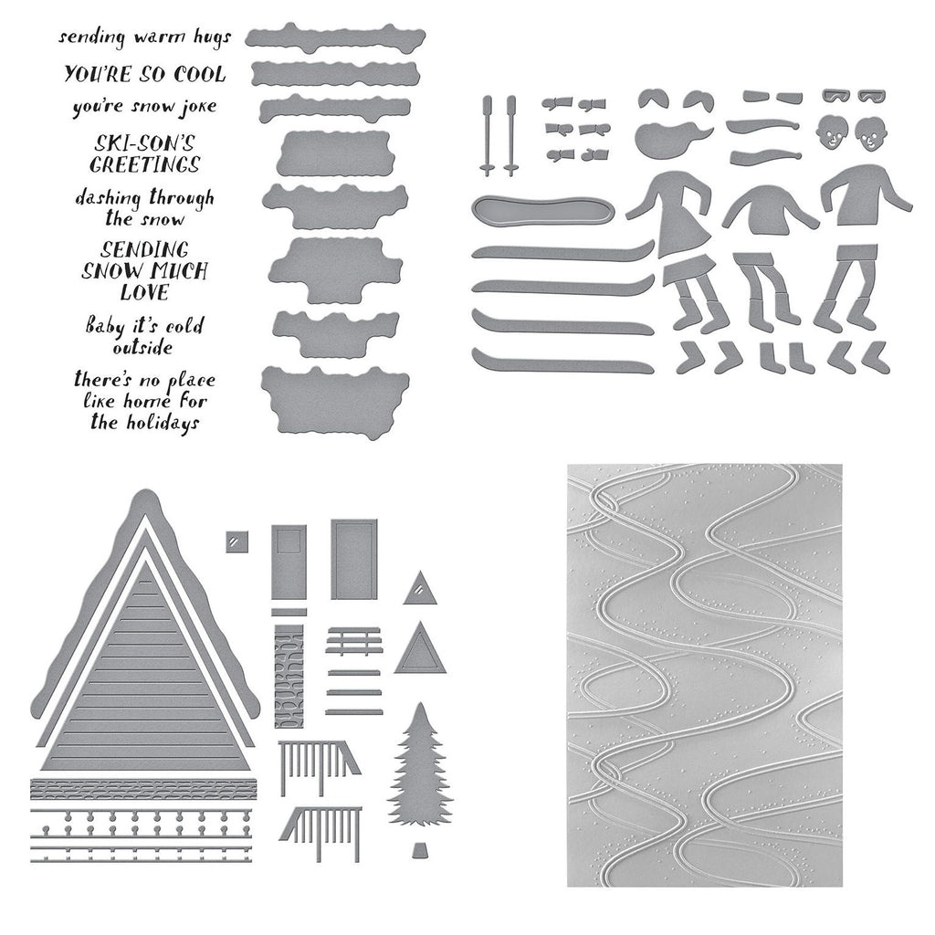 Spellbinders Ski-son's Greetings, Betterpress, Die and Embossing Folder Bundle pieces