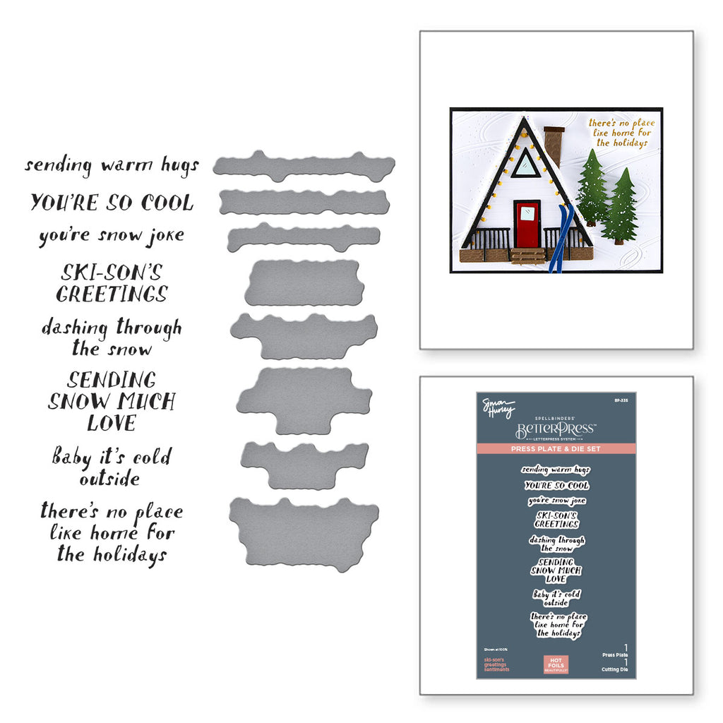 Spellbinders Ski-son's Greetings Sentiments BetterPress Plate and Die Set bp-335