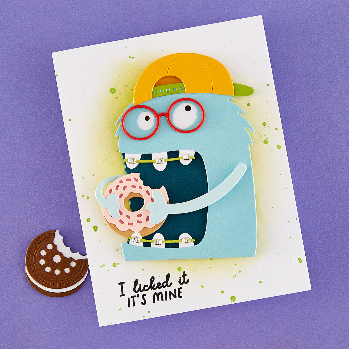 Spellbinders Snack Goals Clear Stamp Set stp-295 i licked it's mine monster donut