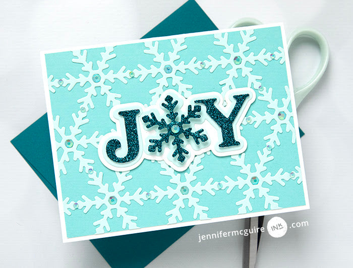 Spellbinders Snowflake Background Etched Dies s5-764 blue background blue sparkle joy card