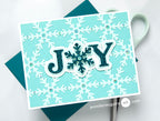 Spellbinders Snowflake Background Etched Dies s5-764 blue background blue sparkle joy card