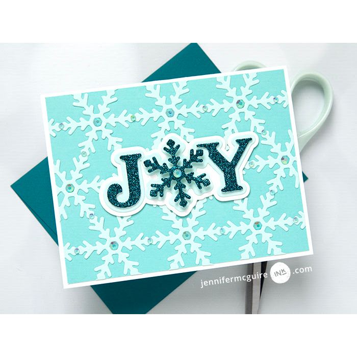Spellbinders Snowflake Background Etched Dies s5-764 blue background blue sparkle joy card jennifer mcguire