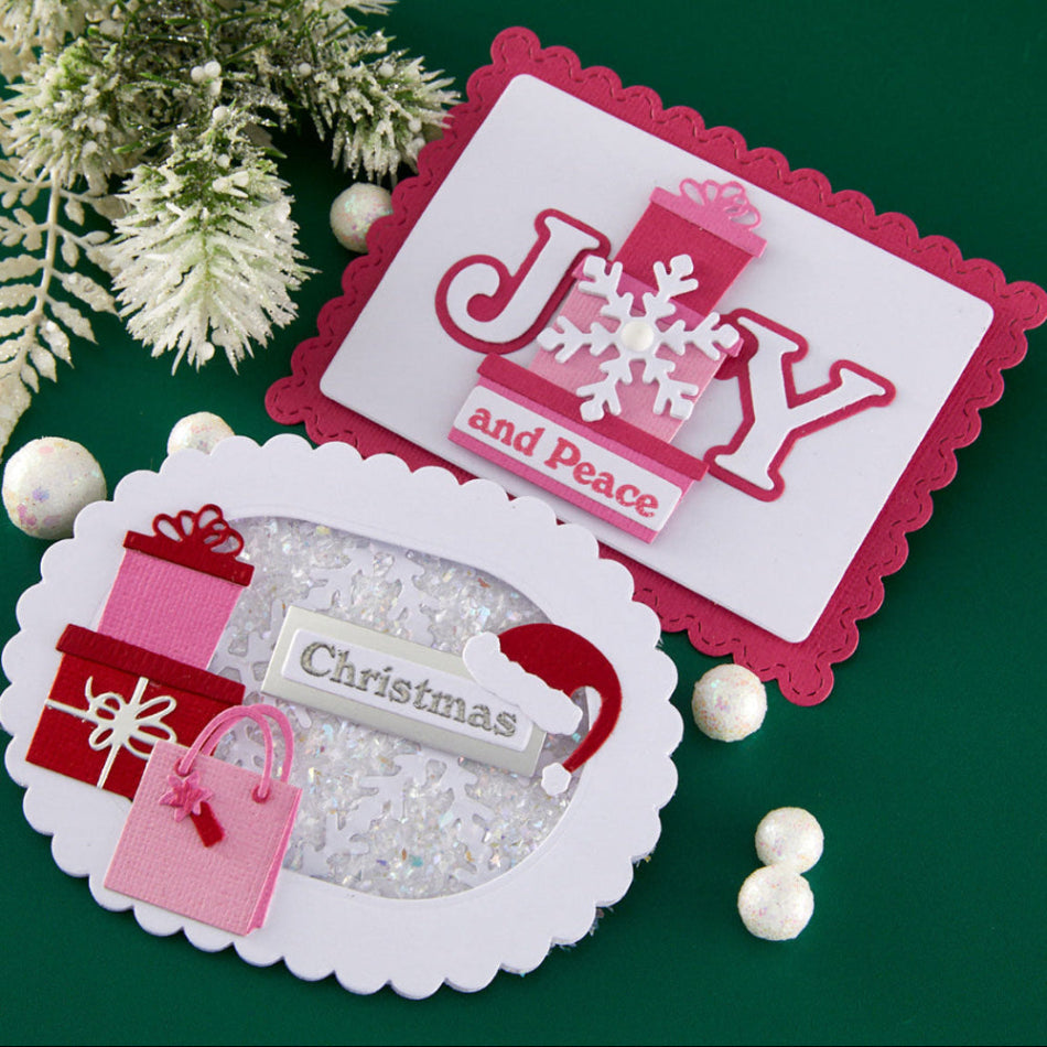 Spellbinders Snowflake Joy Stamp and Die Set sds-235 christmas presents joy and peace card