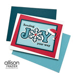Spellbinders Snowflake Joy Stamp and Die Set sds-235 santa hat red snowflake sending joy card allison frazier