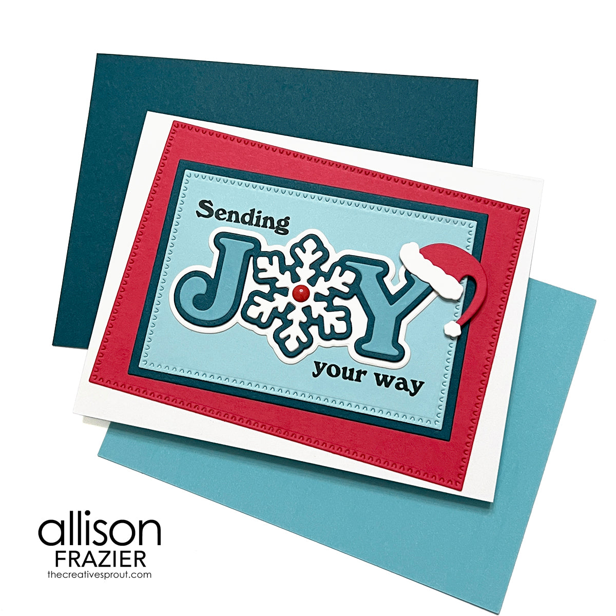 Spellbinders Snowflake Joy Stamp and Die Set sds-235 santa hat red snowflake sending joy card allison frazier